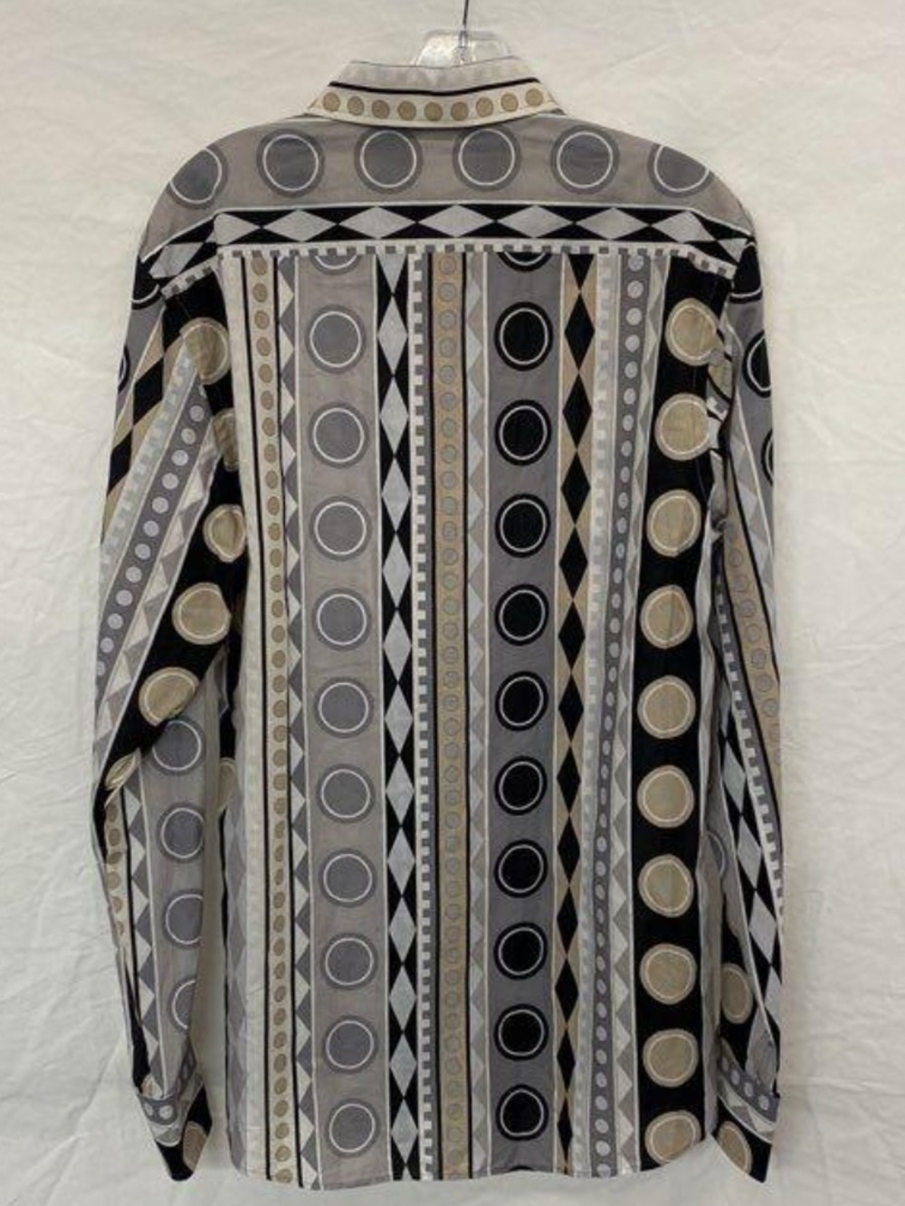 GUCCI Striped Geometric Print Button-Up Shirt in Black, Gray & Cream - Picture 5 of 8